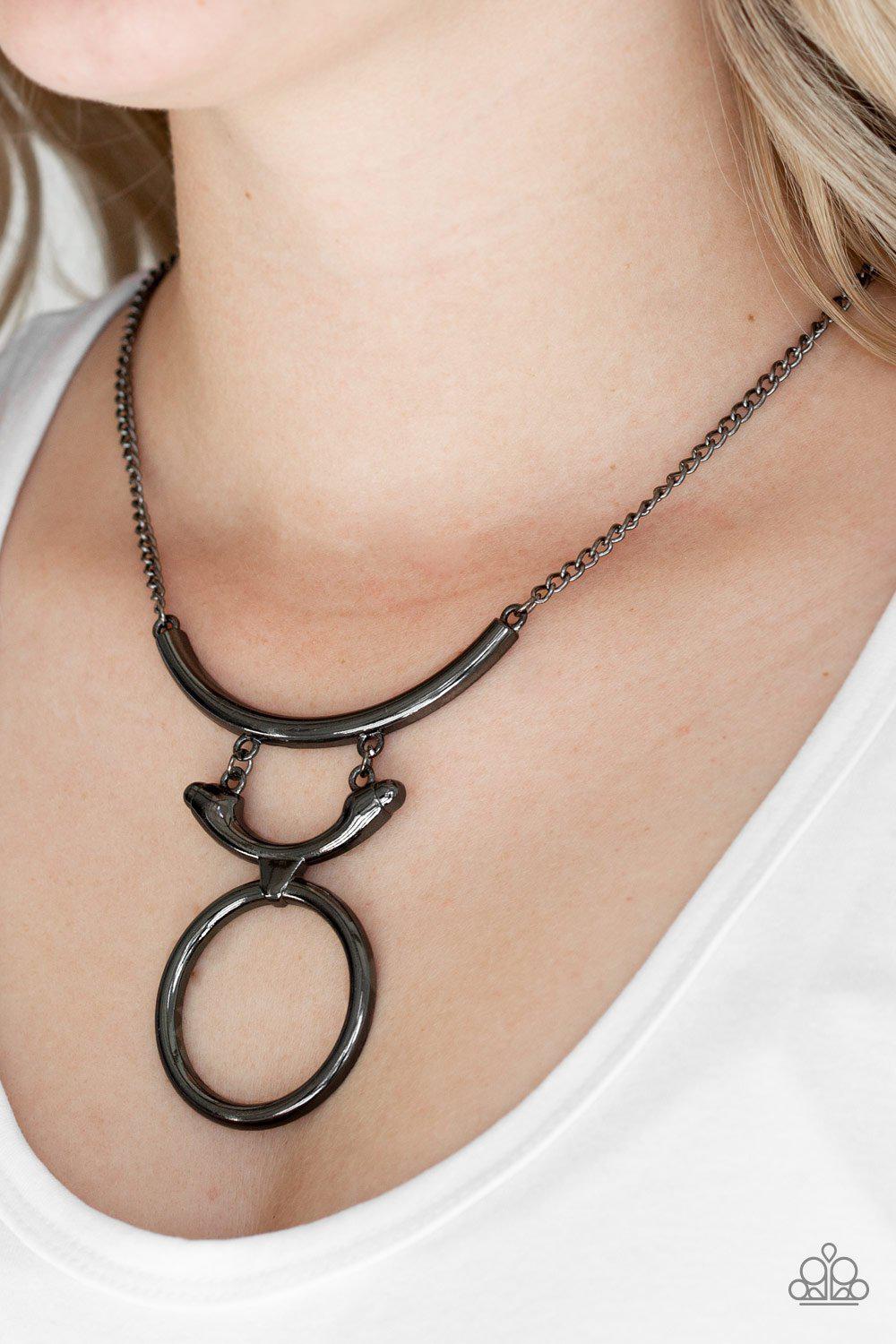 Walk Like An Egyptian Gunmetal Black Necklace - Paparazzi Accessories - model -CarasShop.com - $5 Jewelry by Cara Jewels