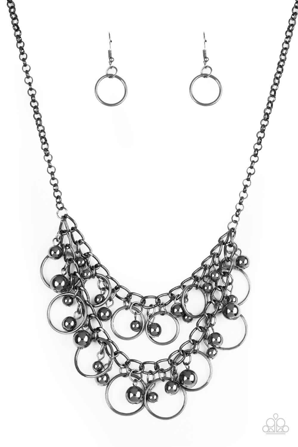 Warning Bells Gunmetal Black Necklace - Paparazzi Accessories - lightbox -CarasShop.com - $5 Jewelry by Cara Jewels