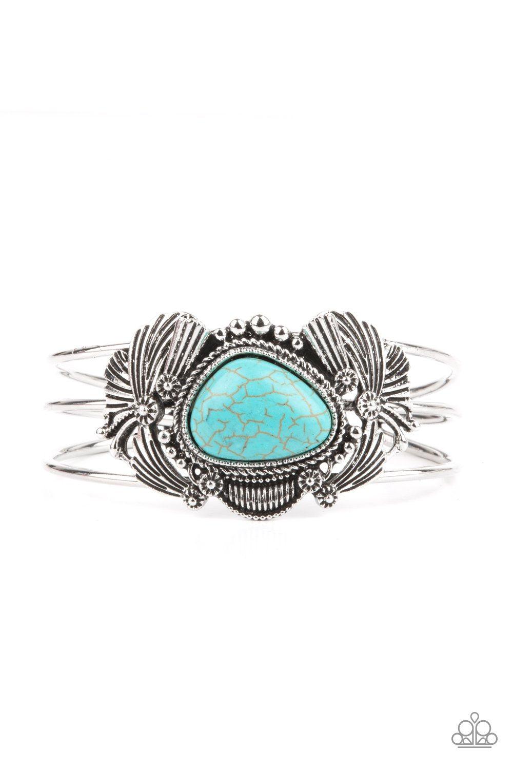 Western Wonderland Turquoise Blue Stone and Silver Cuff Bracelet - Paparazzi Accessories- lightbox - CarasShop.com - $5 Jewelry by Cara Jewels