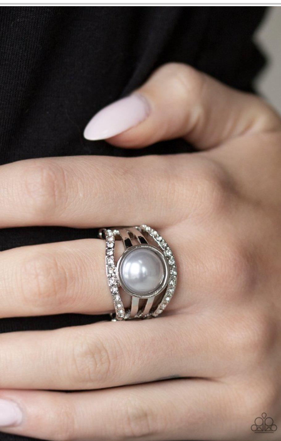 A Big Break Silver Pearl Ring - Paparazzi Accessories-CarasShop.com - $5 Jewelry by Cara Jewels