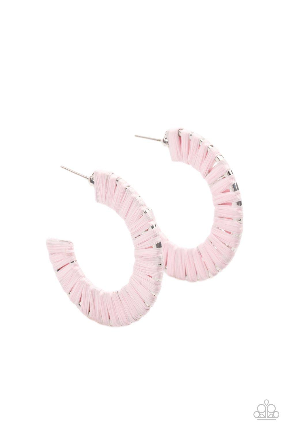 A Chance of RAINBOWS Pink Woven Hoop Earrings - Paparazzi Accessories- lightbox - CarasShop.com - $5 Jewelry by Cara Jewels