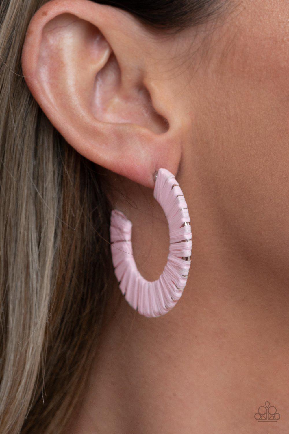 A Chance of RAINBOWS Pink Woven Hoop Earrings - Paparazzi Accessories- lightbox - CarasShop.com - $5 Jewelry by Cara Jewels