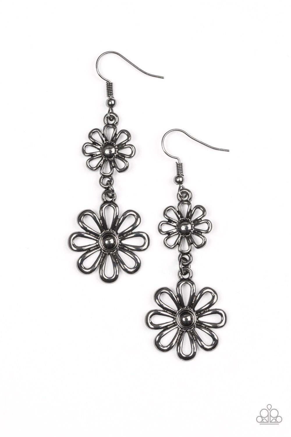 A Date With Daisies Gunmetal Black Flower Earrings - Paparazzi Accessories-CarasShop.com - $5 Jewelry by Cara Jewels