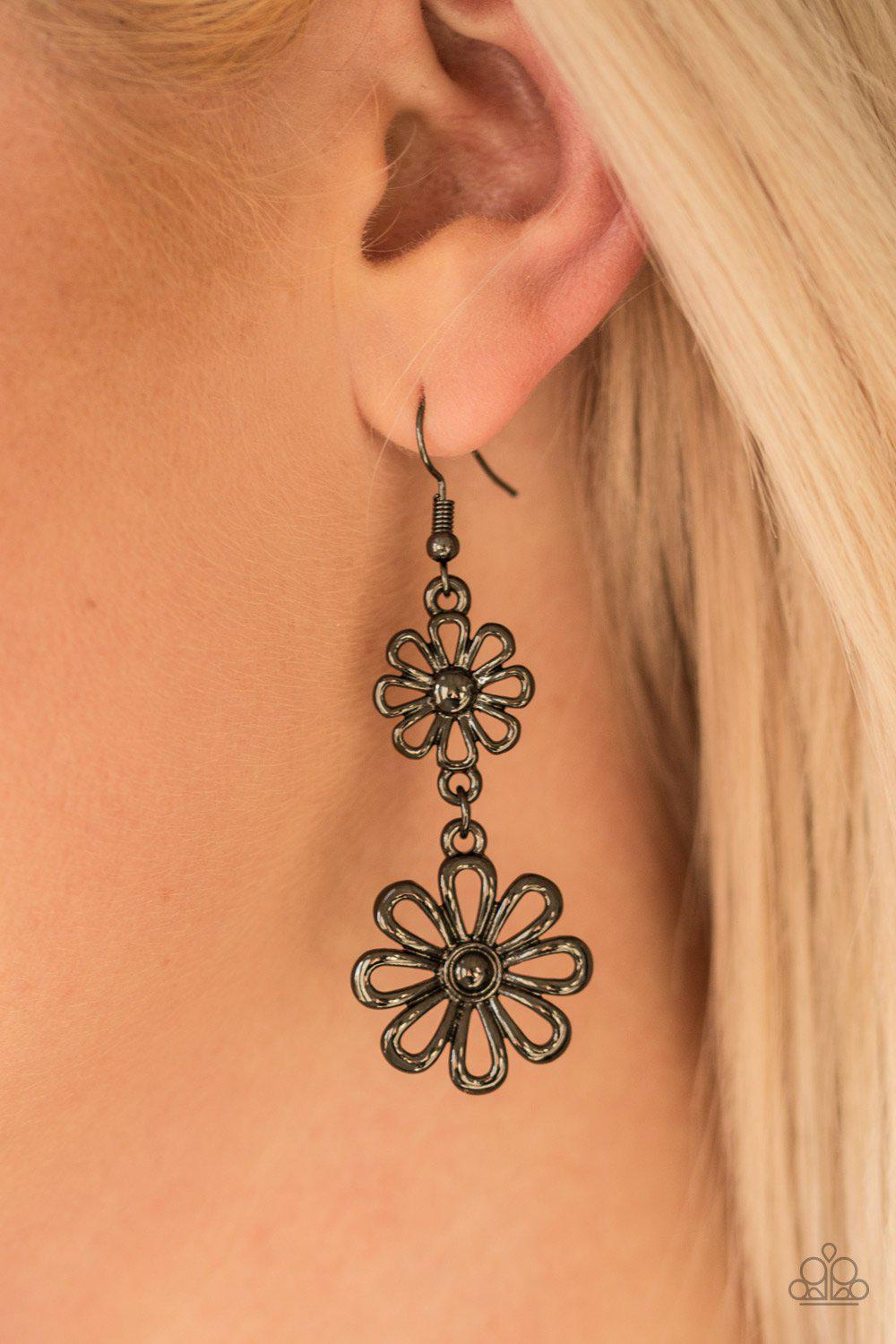 A Date With Daisies Gunmetal Black Flower Earrings - Paparazzi Accessories-CarasShop.com - $5 Jewelry by Cara Jewels