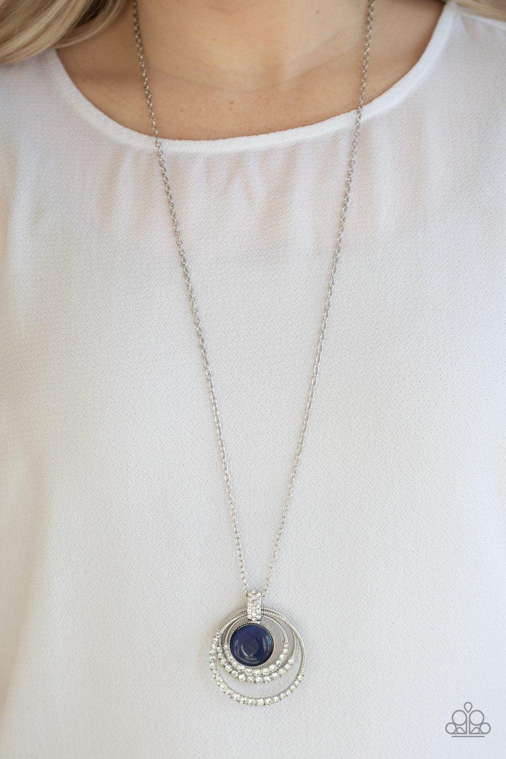 A Diamond A Day Blue Cat&#39;s Eye Pendant Necklace - Paparazzi Accessories-CarasShop.com - $5 Jewelry by Cara Jewels