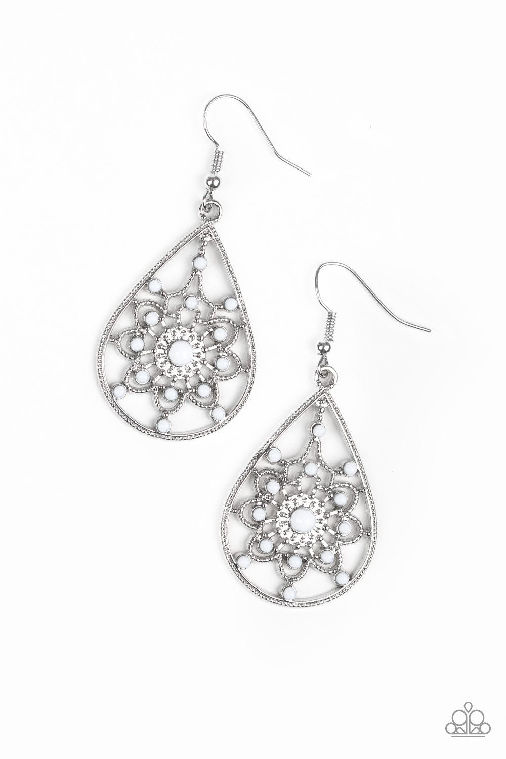A Flair For Fabulous White Earrings - Paparazzi Accessories-CarasShop.com - $5 Jewelry by Cara Jewels