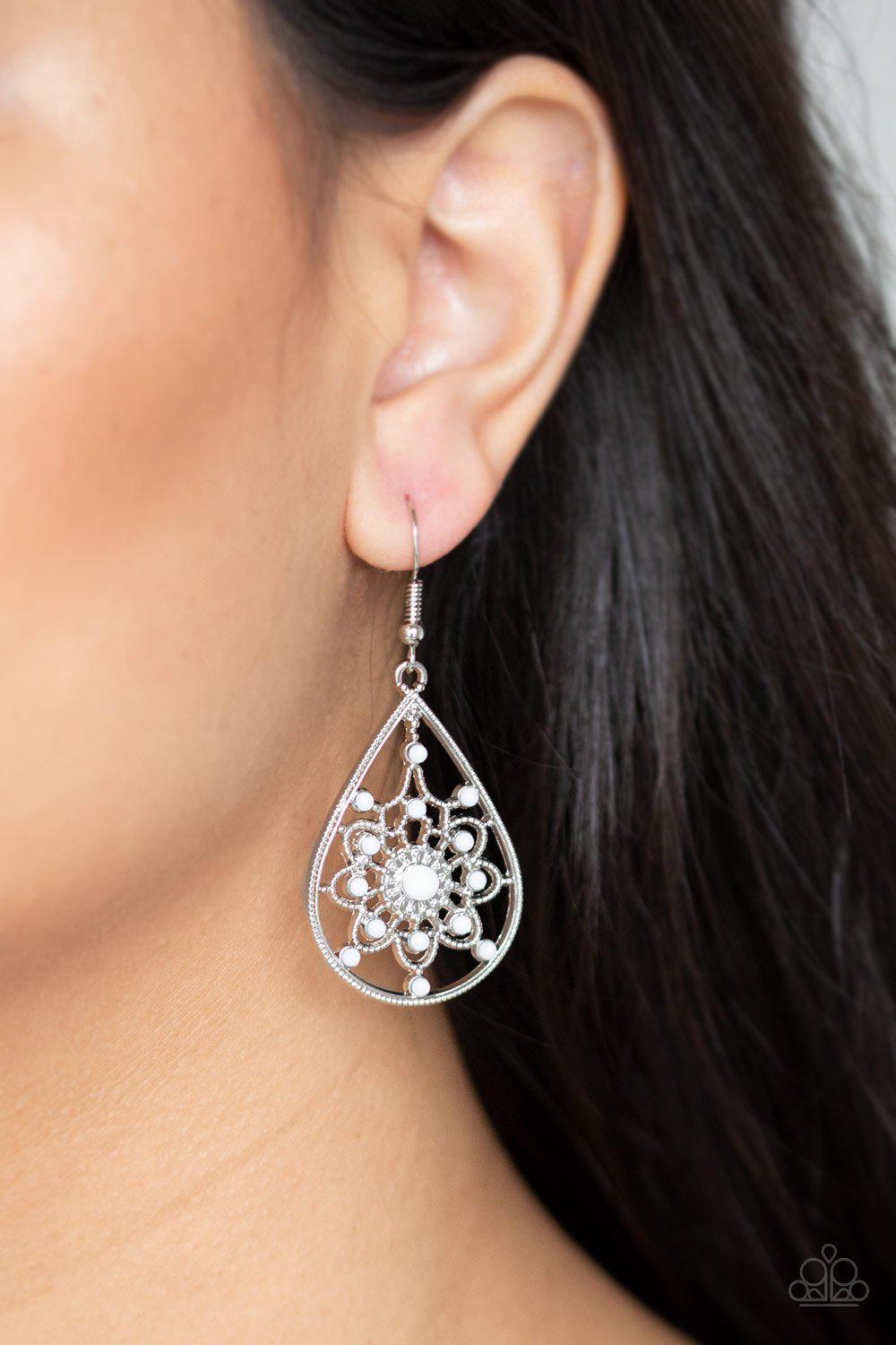 A Flair For Fabulous White Earrings - Paparazzi Accessories-CarasShop.com - $5 Jewelry by Cara Jewels