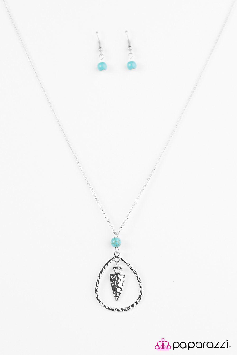 A Free SPEAR-It Silver and Turquoise Blue Necklace - Paparazzi Accessories-CarasShop.com - $5 Jewelry by Cara Jewels
