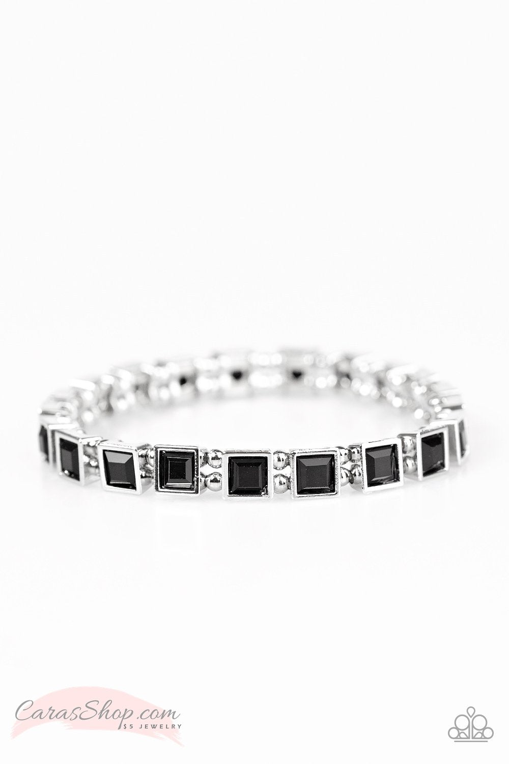 A Glam Of Few Words Black Gem Bracelet - Paparazzi Accessories-CarasShop.com - $5 Jewelry by Cara Jewels