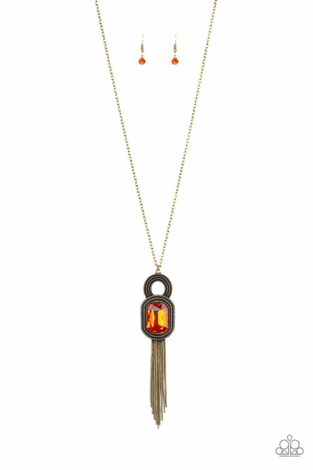 A Good TALISMAN Is Hard To Find Orange and Brass Necklace - Paparazzi Accessories - lightbox -CarasShop.com - $5 Jewelry by Cara Jewels