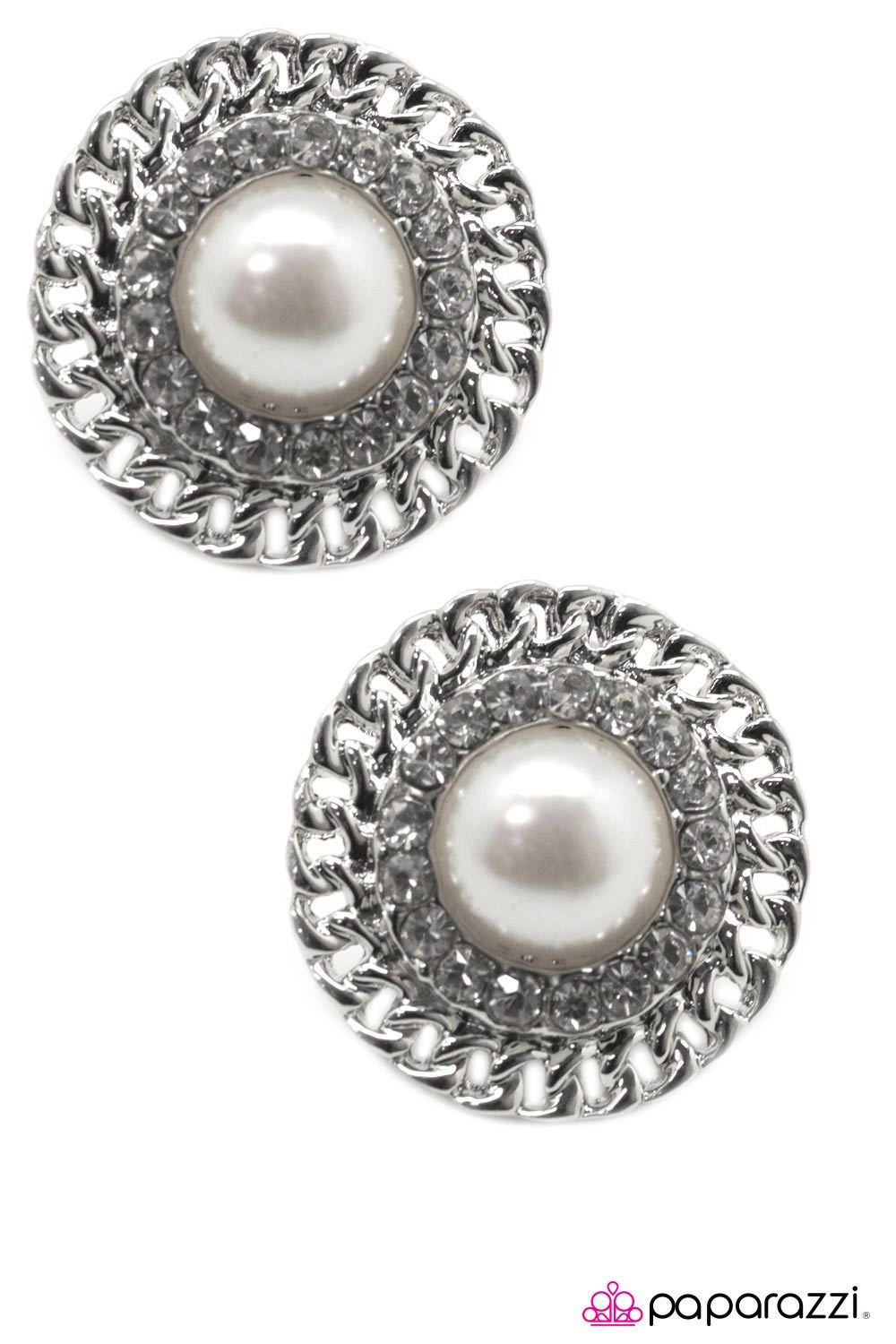 A Grand Gesture White Pearl Post Earrings - Paparazzi Accessories-CarasShop.com - $5 Jewelry by Cara Jewels