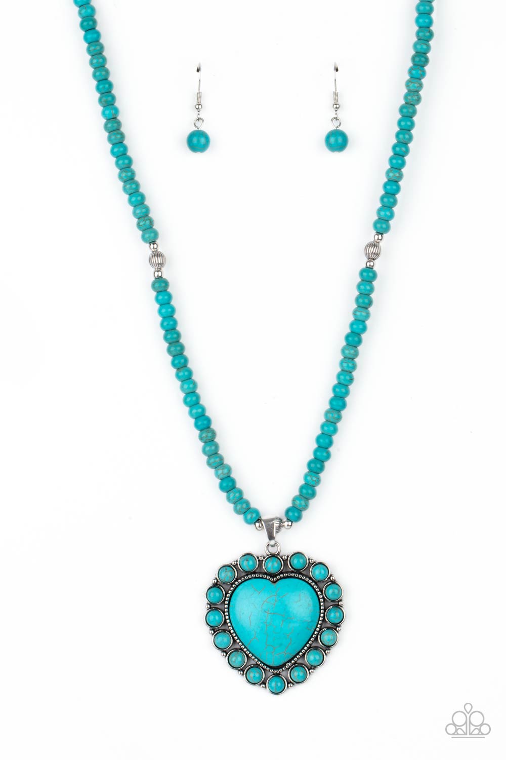 A Heart Of Stone Turquoise Blue Stone Heart Necklace - Paparazzi Accessories LOTP Exclusive April 2021- lightbox - CarasShop.com - $5 Jewelry by Cara Jewels