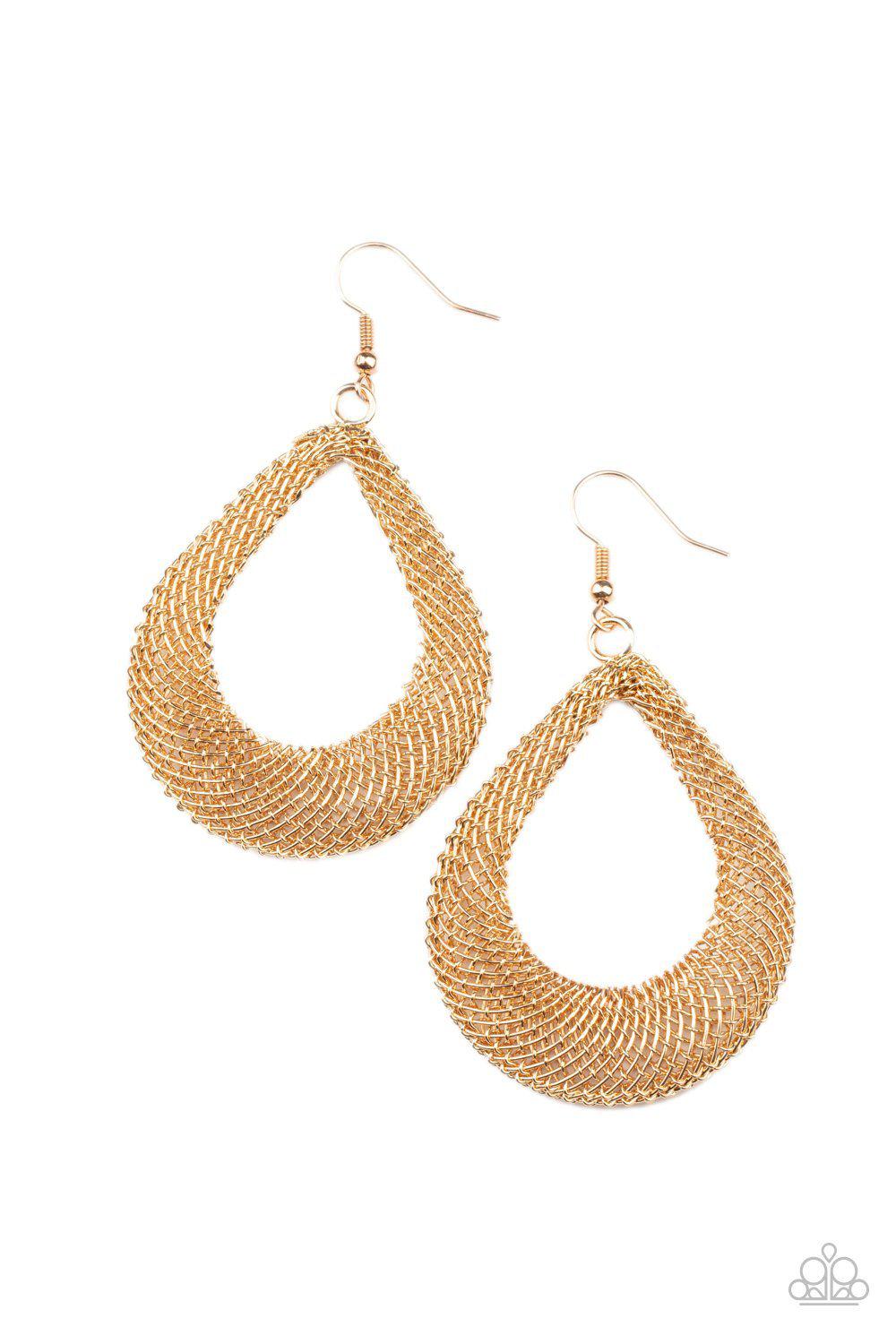 A Hot MESH Gold Teardrop Earrings - Paparazzi Accessories- lightbox - CarasShop.com - $5 Jewelry by Cara Jewels