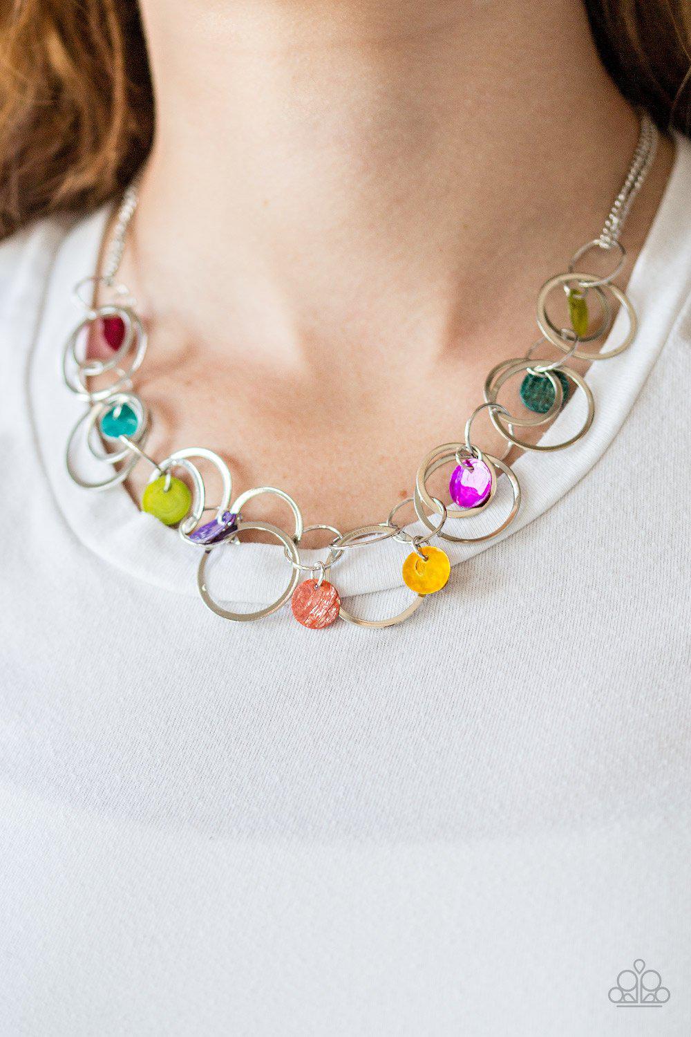 A Hot Shell-er Silver and Multicolor Shell Necklace - Paparazzi Accessories-CarasShop.com - $5 Jewelry by Cara Jewels