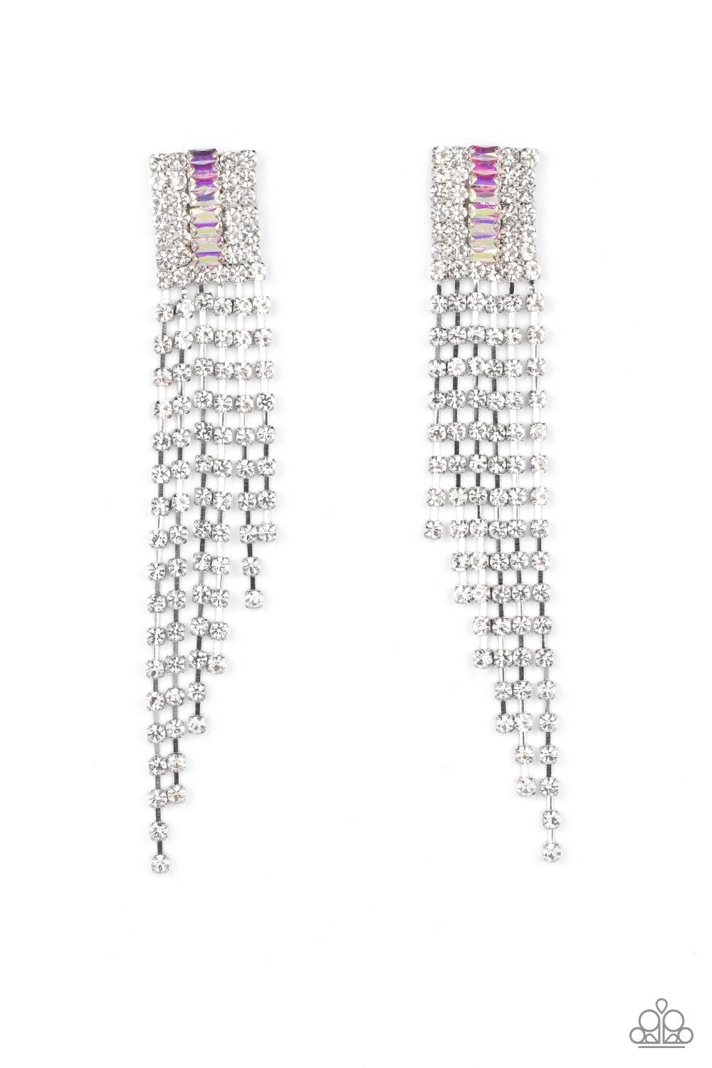 A-Lister Affirmations Multi Iridescent &amp; White Rhinestone Earrings - Paparazzi Accessories- lightbox - CarasShop.com - $5 Jewelry by Cara Jewels