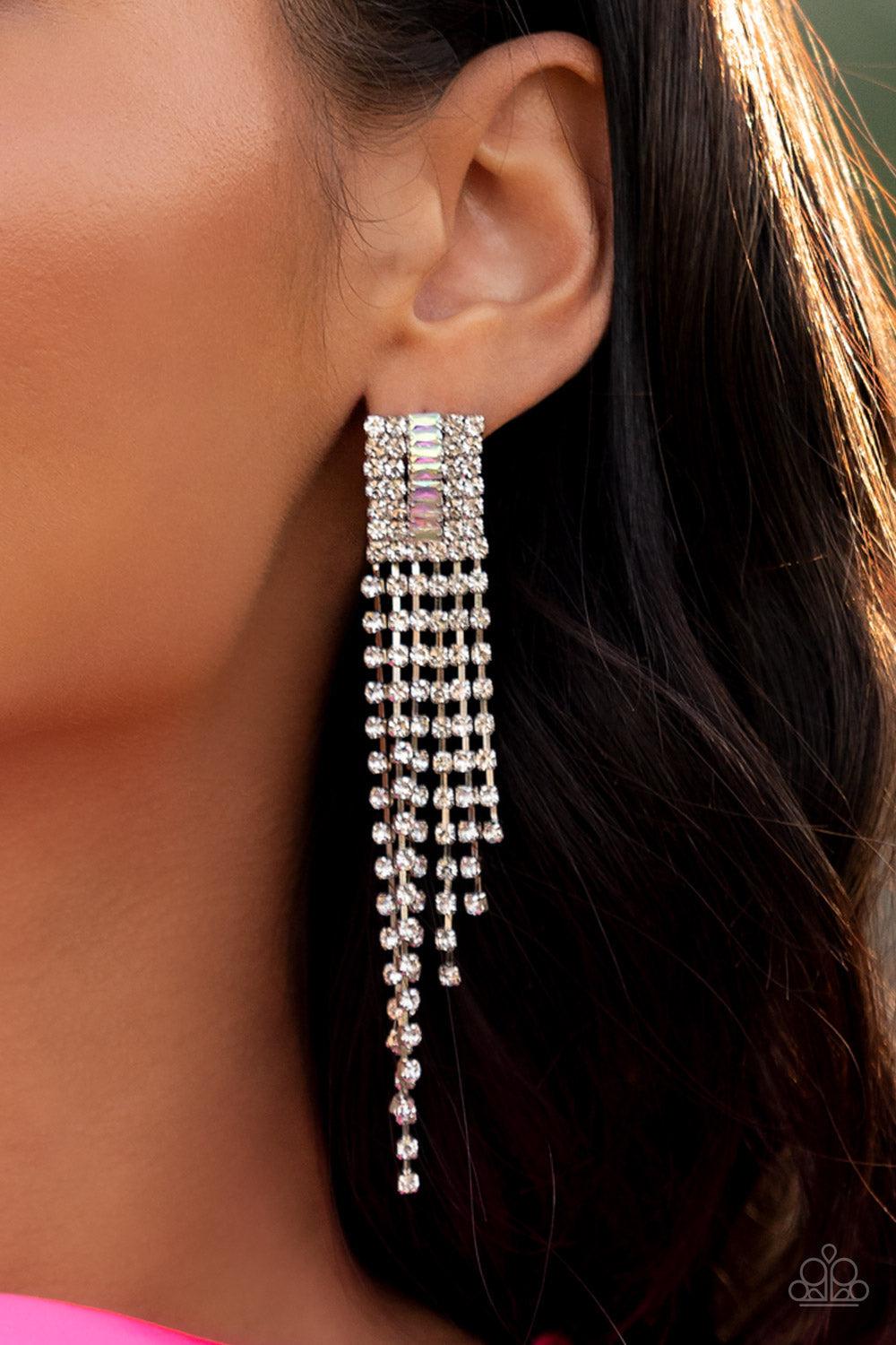 A-Lister Affirmations Multi Iridescent &amp; White Rhinestone Earrings - Paparazzi Accessories-on model - CarasShop.com - $5 Jewelry by Cara Jewels