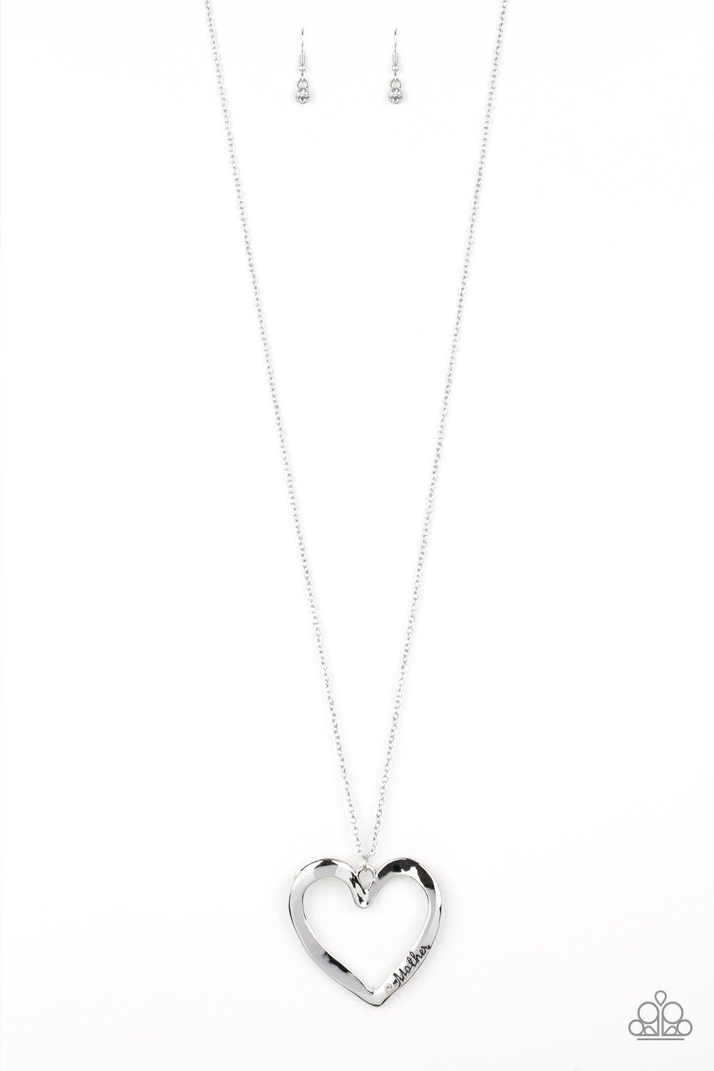 A Mothers Love Silver Heart Necklace and matching Earrings - Paparazzi Accessories-CarasShop.com - $5 Jewelry by Cara Jewels