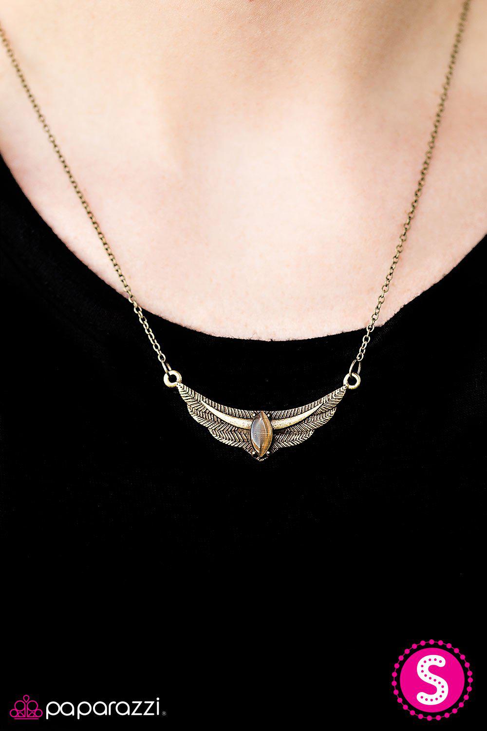 A Nile Away Brass Moonstone Necklace - Paparazzi Accessories-CarasShop.com - $5 Jewelry by Cara Jewels