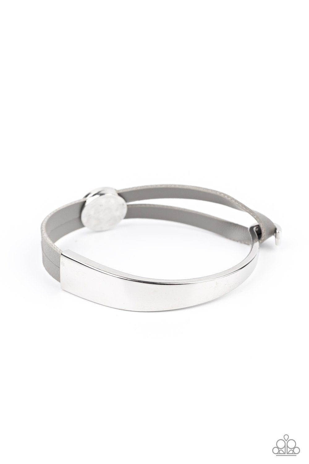 A Notch Above The Rest Silver and Gray Leather Bracelet - Paparazzi Accessories - lightbox -CarasShop.com - $5 Jewelry by Cara Jewels