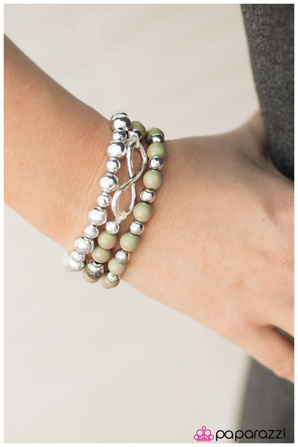 A Race Against Time Silver and Green Bracelet Set - Paparazzi Accessories-CarasShop.com - $5 Jewelry by Cara Jewels
