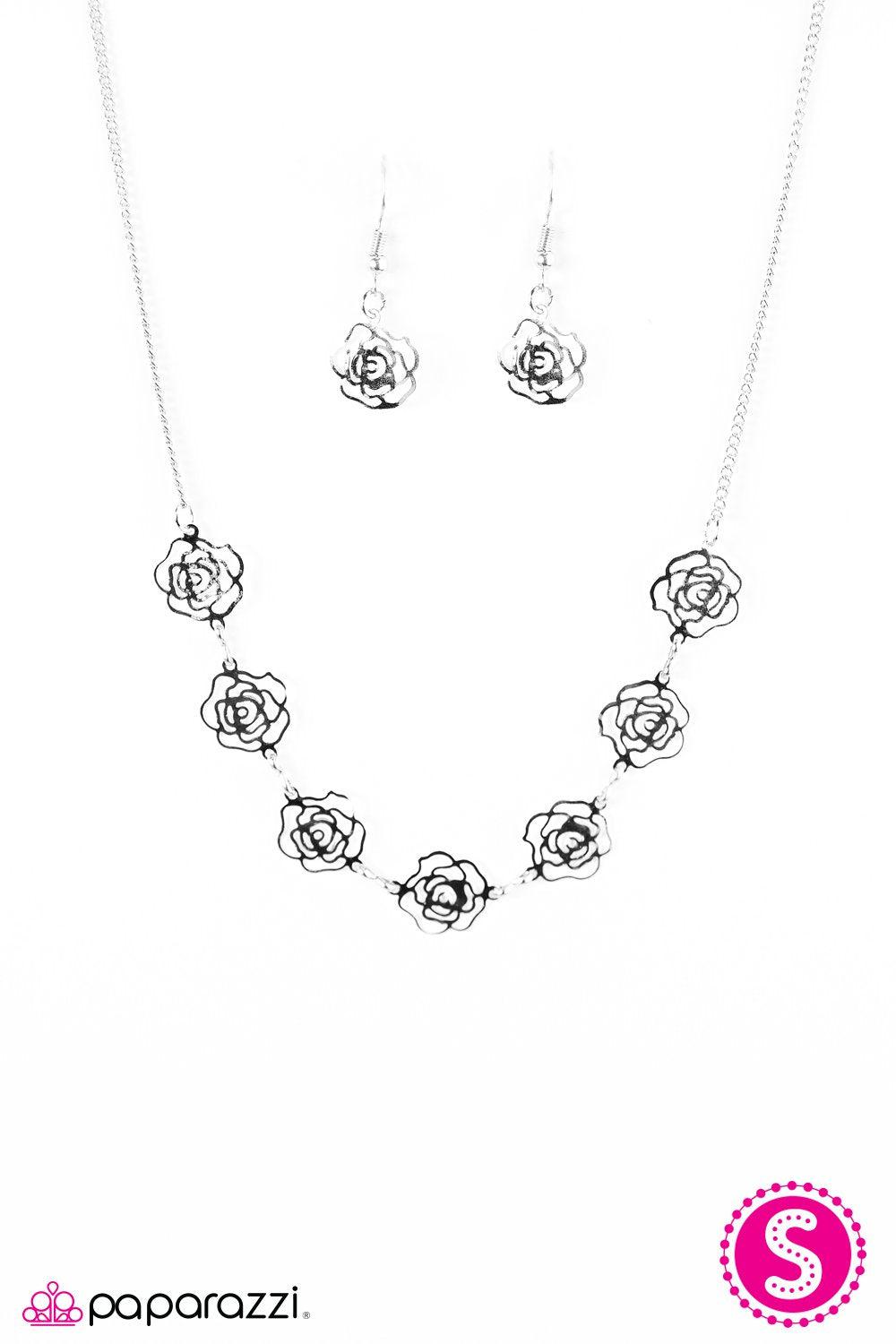 A Rare Rose Silver Flower Necklace - Paparazzi Accessories-CarasShop.com - $5 Jewelry by Cara Jewels