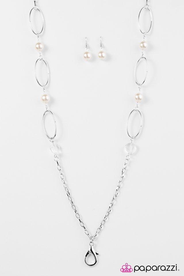 A Role To SHINE For White Pearl and Silver Lanyard Necklace - Paparazzi Accessories - lightbox -CarasShop.com - $5 Jewelry by Cara Jewels
