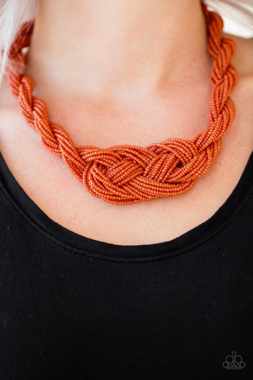 A Standing Ovation Burnt Orange Seed Bead Necklace - Paparazzi Accessories-CarasShop.com - $5 Jewelry by Cara Jewels