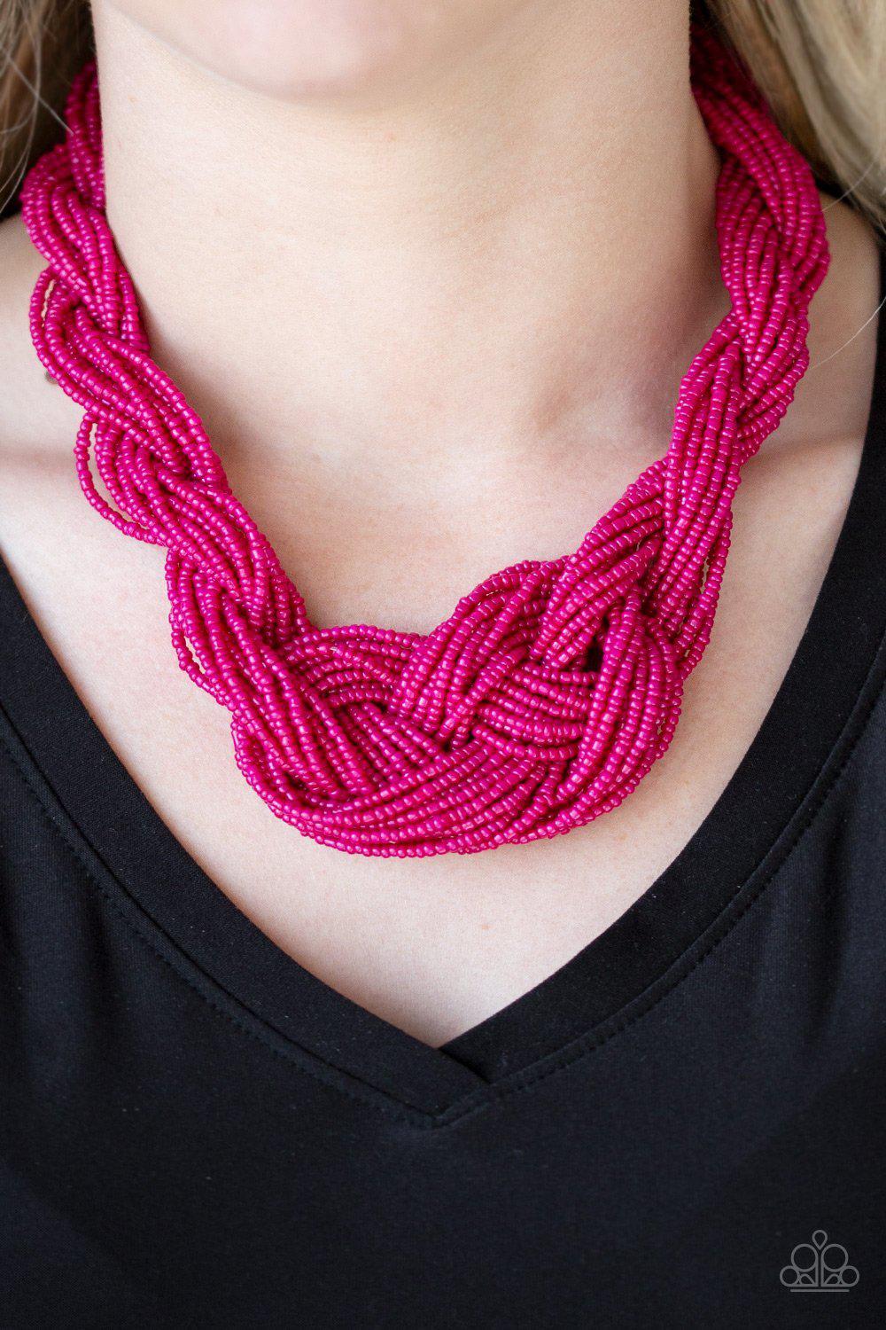 A Standing Ovation Pink Seed Bead Necklace - Paparazzi Accessories-CarasShop.com - $5 Jewelry by Cara Jewels