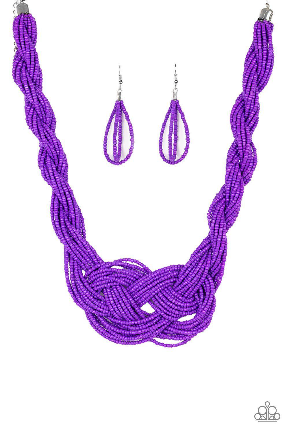 A Standing Ovation Purple Seed Bead Necklace and matching Earrings - Paparazzi Accessories-CarasShop.com - $5 Jewelry by Cara Jewels