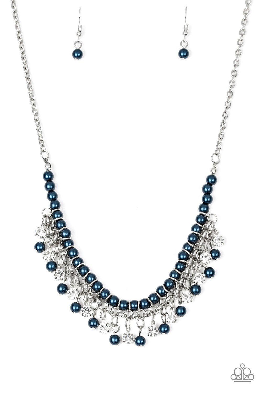 A Touch of CLASSY Blue Pearl and White Rhinestone Necklace - Paparazzi Accessories - lightbox -CarasShop.com - $5 Jewelry by Cara Jewels