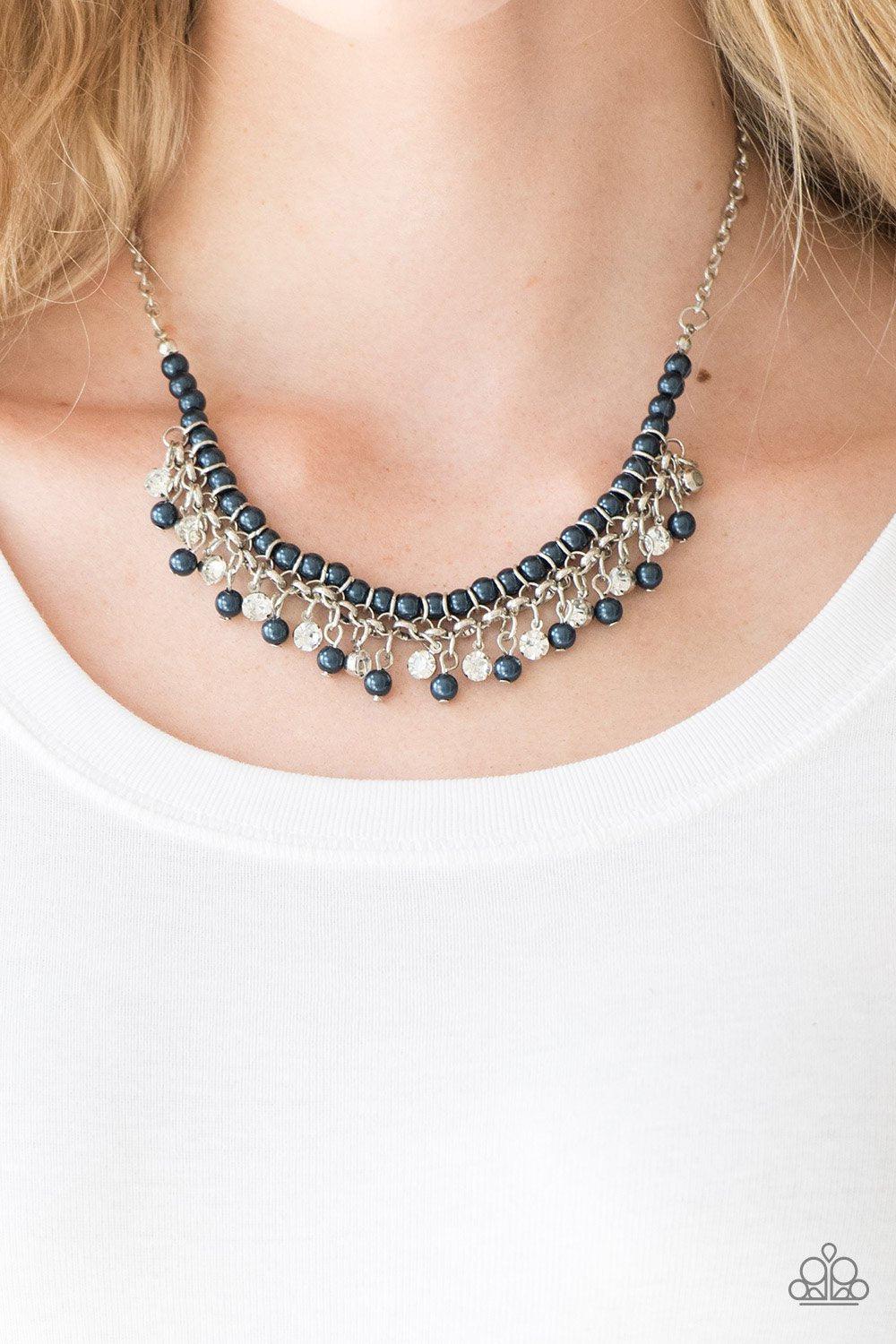 A Touch of CLASSY Blue Pearl and White Rhinestone Necklace - Paparazzi Accessories - model -CarasShop.com - $5 Jewelry by Cara Jewels