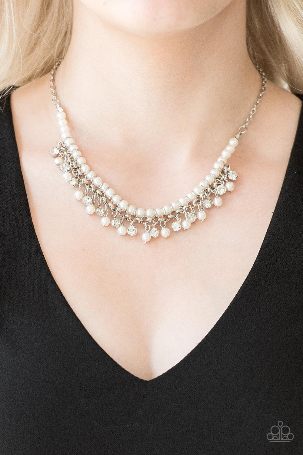 A Touch of CLASSY White Pearl Necklace - Paparazzi Accessories- on model - CarasShop.com - $5 Jewelry by Cara Jewels