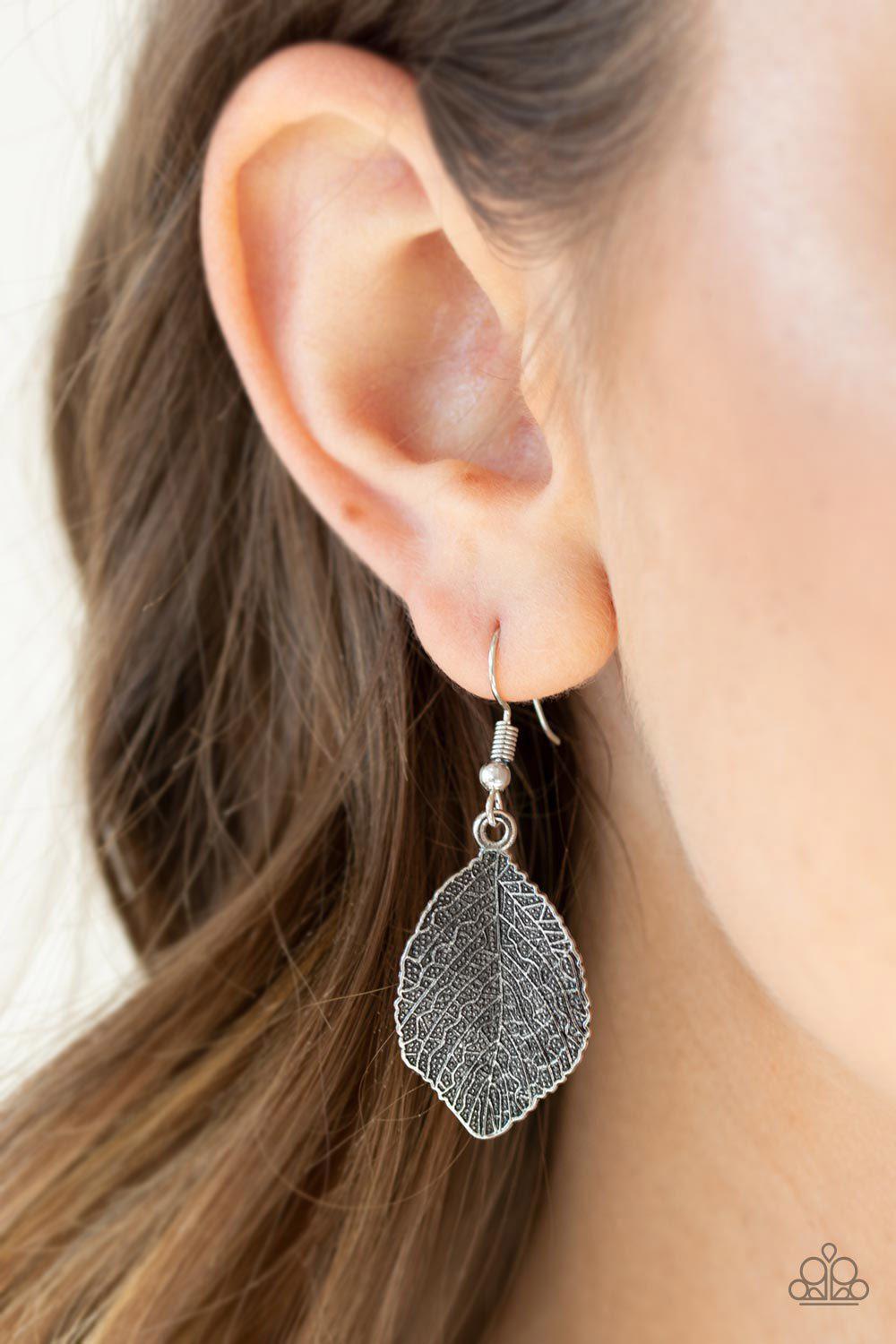 A True Be-LEAF-er Silver Necklace - Paparazzi Accessories - free matching earrings -CarasShop.com - $5 Jewelry by Cara Jewels