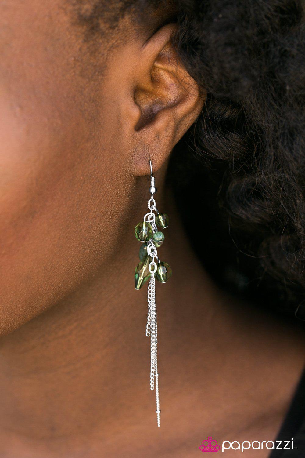 A Walk In The Park Green Bead and Silver Chain Earrings - Paparazzi Accessories-CarasShop.com - $5 Jewelry by Cara Jewels