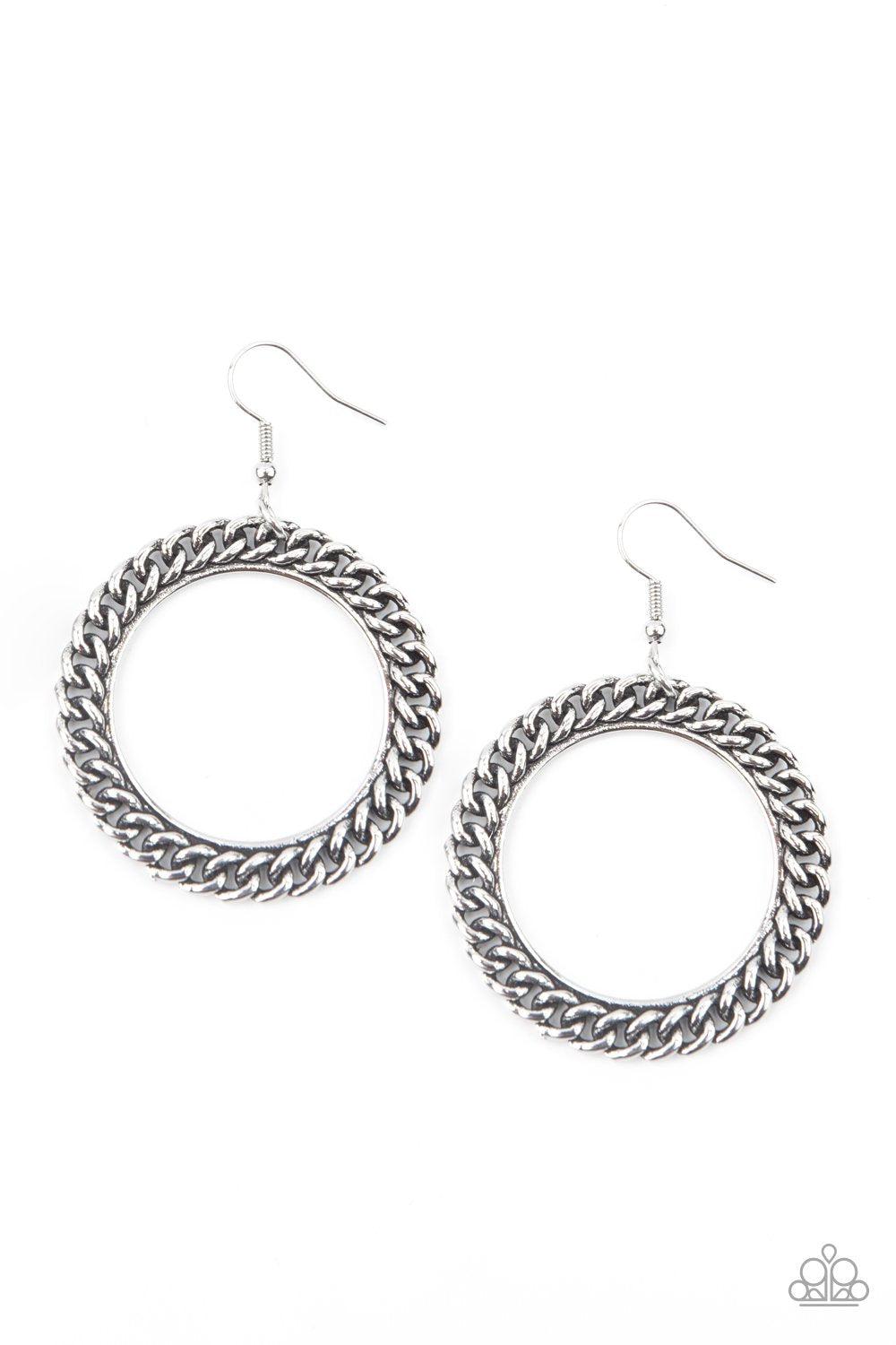 Above the RIMS Silver Earrings - Paparazzi Accessories- lightbox - CarasShop.com - $5 Jewelry by Cara Jewels