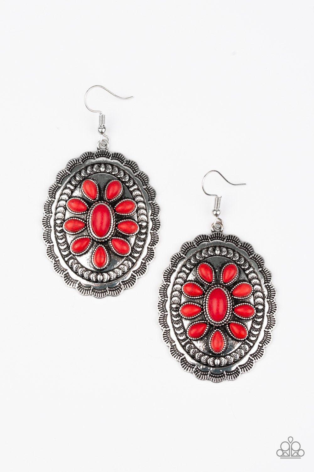 Absolutely Apothecary Red and Silver Earrings - Paparazzi Accessories-CarasShop.com - $5 Jewelry by Cara Jewels