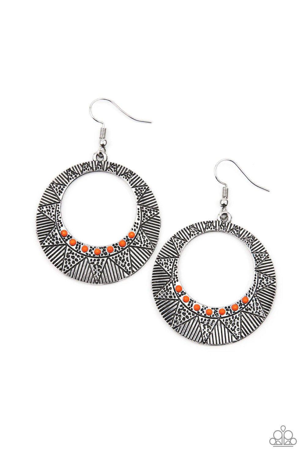 Adobe Dusk Orange and Silver Earrings - Paparazzi Accessories- lightbox - CarasShop.com - $5 Jewelry by Cara Jewels