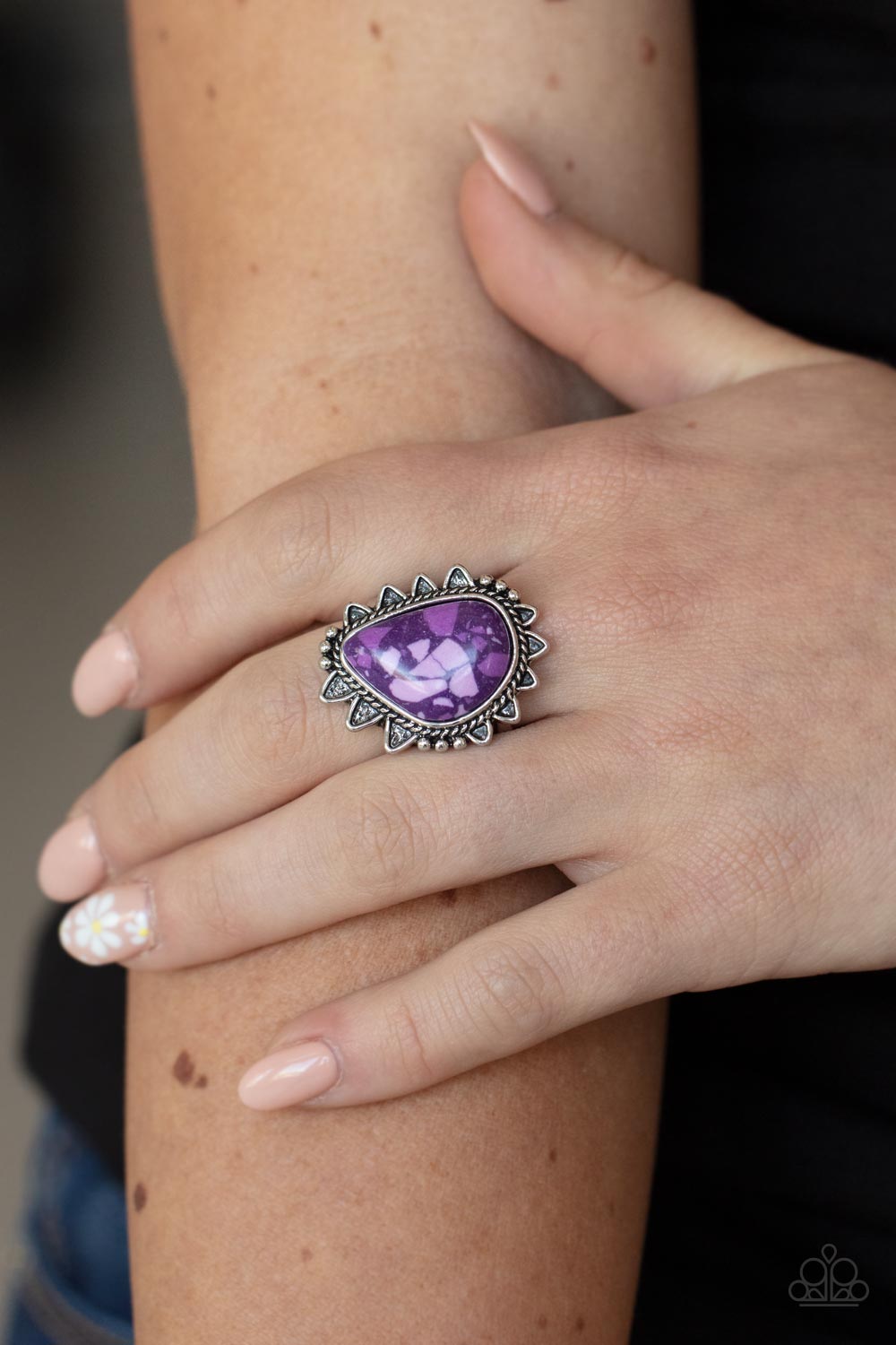 Adobe Sunrise Purple Stone Ring - Paparazzi Accessories-on model - CarasShop.com - $5 Jewelry by Cara Jewels