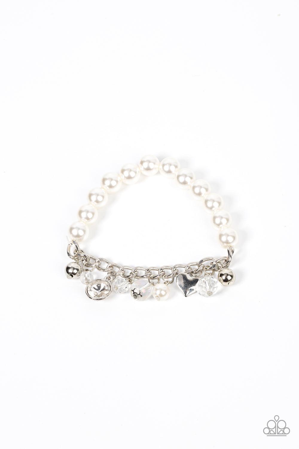 Adorningly Admirable White Pearl &amp; Charm Bracelet - Paparazzi Accessories- lightbox - CarasShop.com - $5 Jewelry by Cara Jewels
