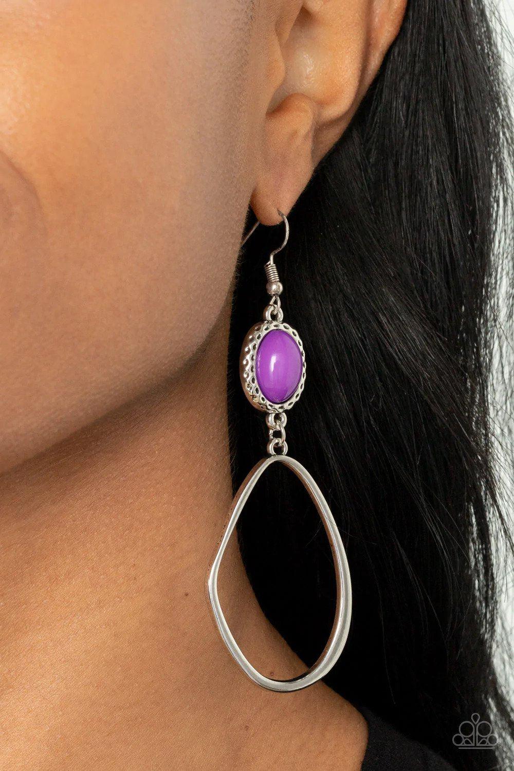 Adventurous Allure Purple Earrings - Paparazzi Accessories- on model - CarasShop.com - $5 Jewelry by Cara Jewels