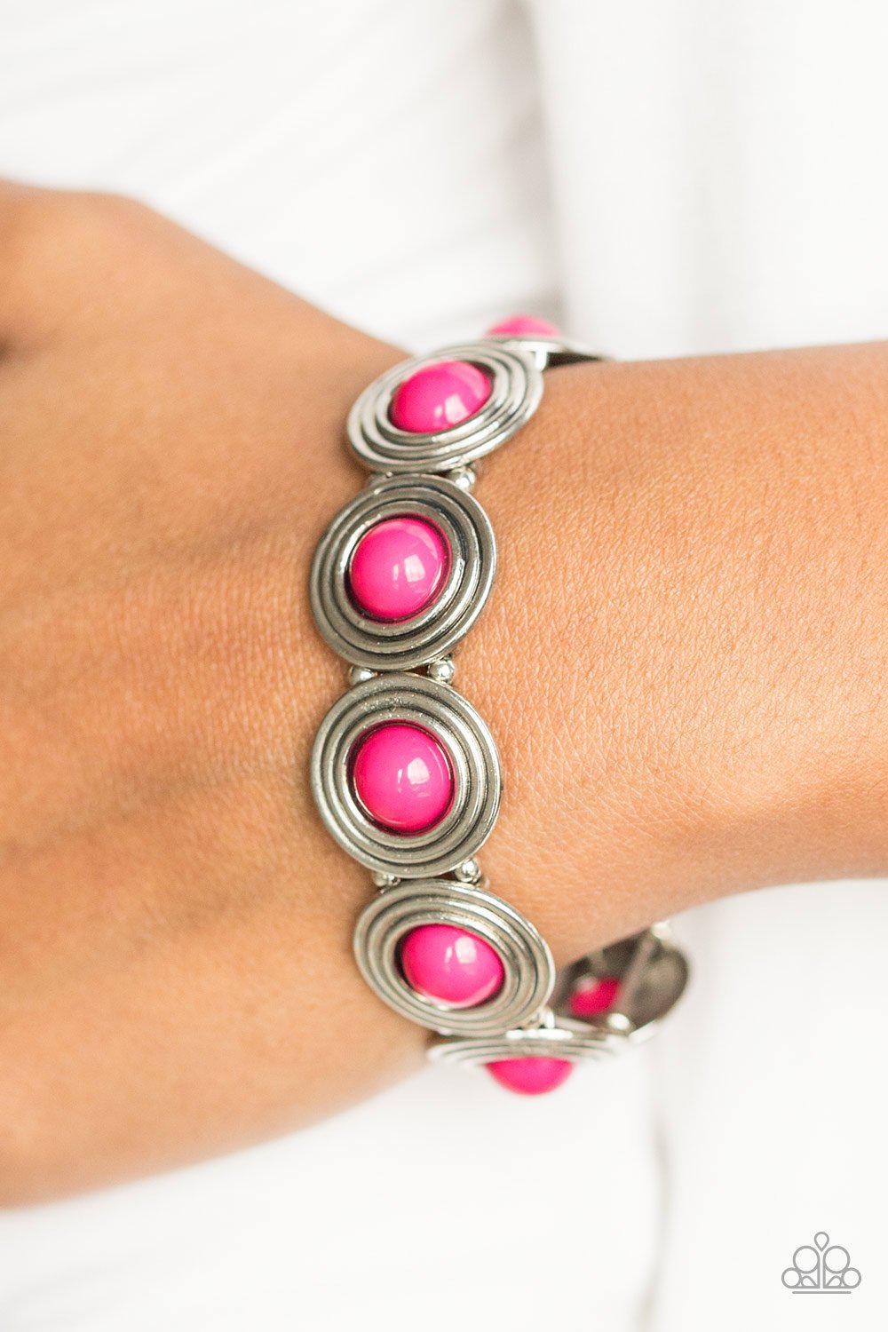 Adventurously Amazon Pink and Silver Stretch Bracelet - Paparazzi Accessories-CarasShop.com - $5 Jewelry by Cara Jewels