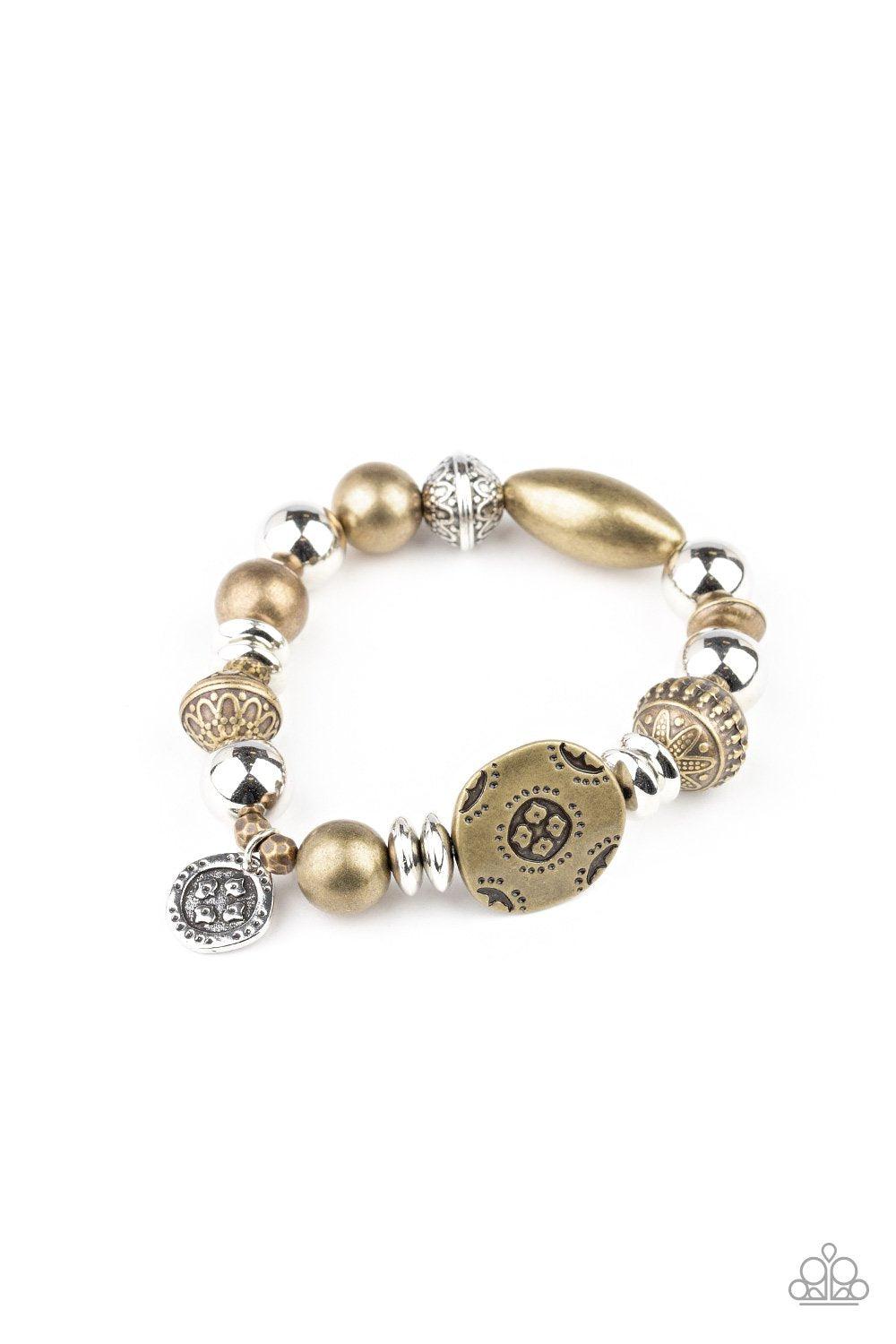 Aesthetic Appeal Multi Brass and Silver Stretch Bracelet- Paparazzi Accessories-CarasShop.com - $5 Jewelry by Cara Jewels