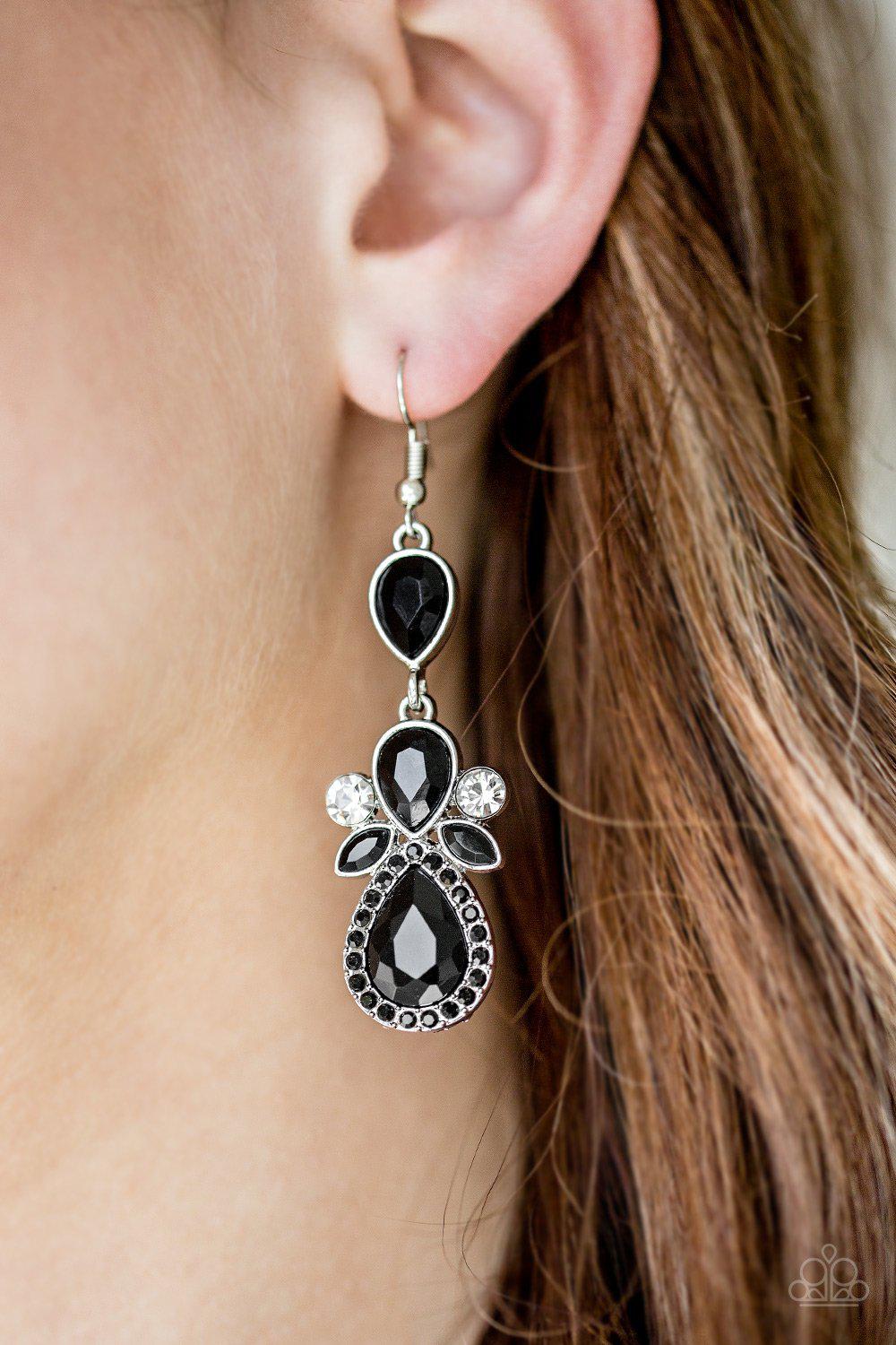 All About Glam Black Earrings - Paparazzi Accessories-CarasShop.com - $5 Jewelry by Cara Jewels