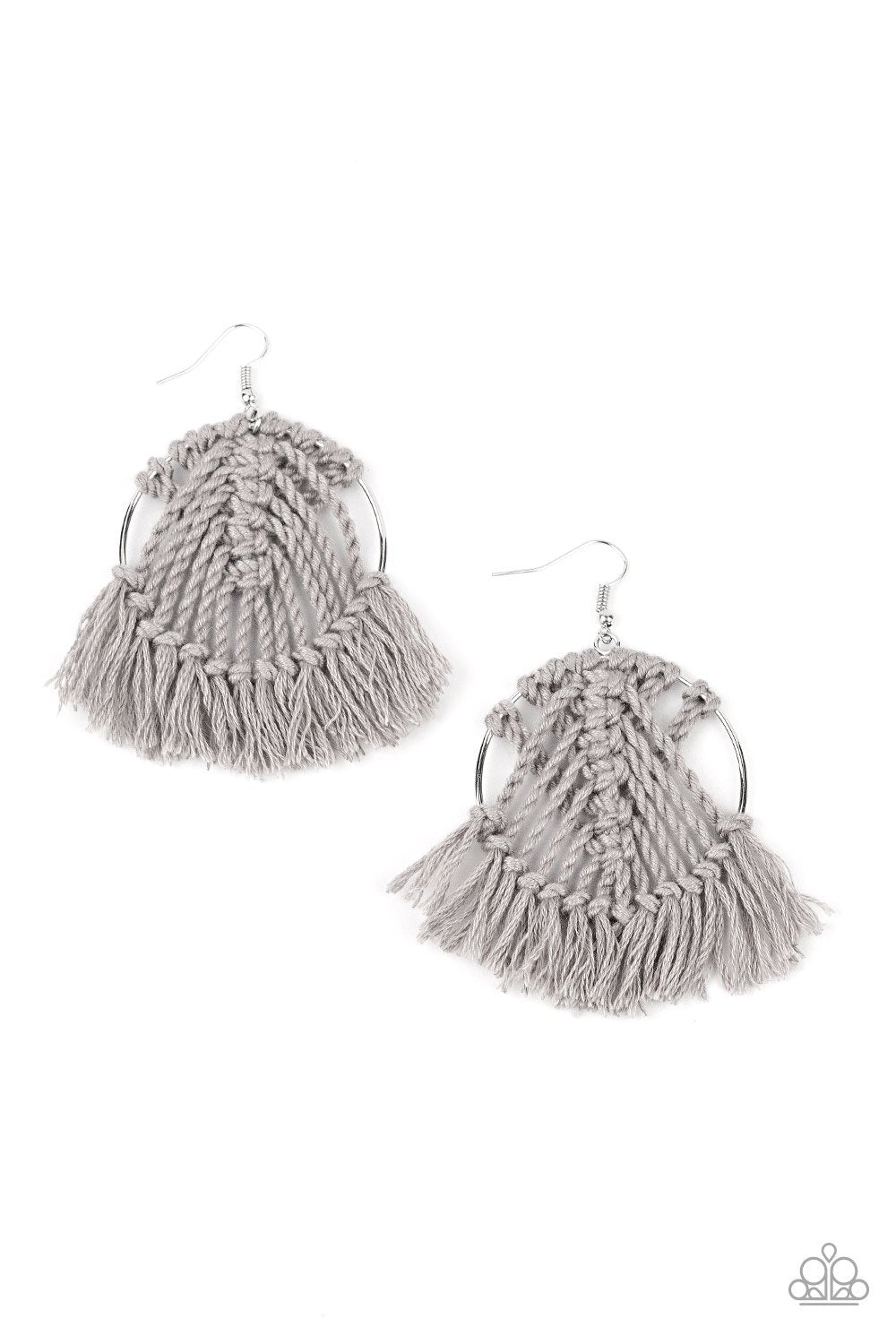 All About MACRAME Silver Earrings - Paparazzi Accessories-CarasShop.com - $5 Jewelry by Cara Jewels