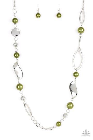 All About Me Green Pearl and Silver Necklace - Paparazzi Accessories-CarasShop.com - $5 Jewelry by Cara Jewels