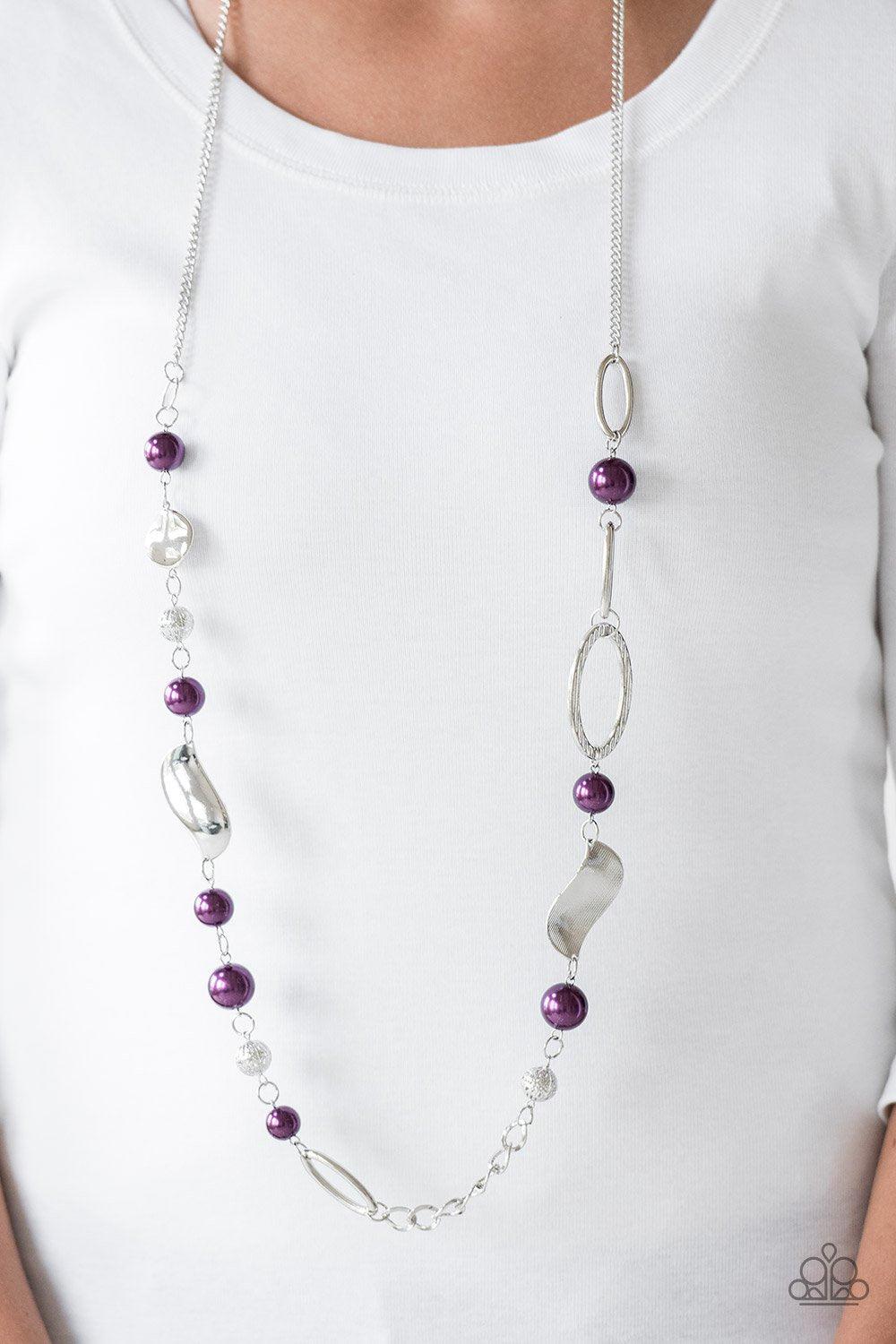 All About Me Purple and Silver Necklace - Paparazzi Accessories - model -CarasShop.com - $5 Jewelry by Cara Jewels