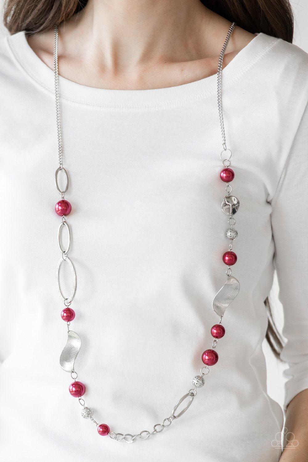All About Me Red and Silver Necklace - Paparazzi Accessories-CarasShop.com - $5 Jewelry by Cara Jewels