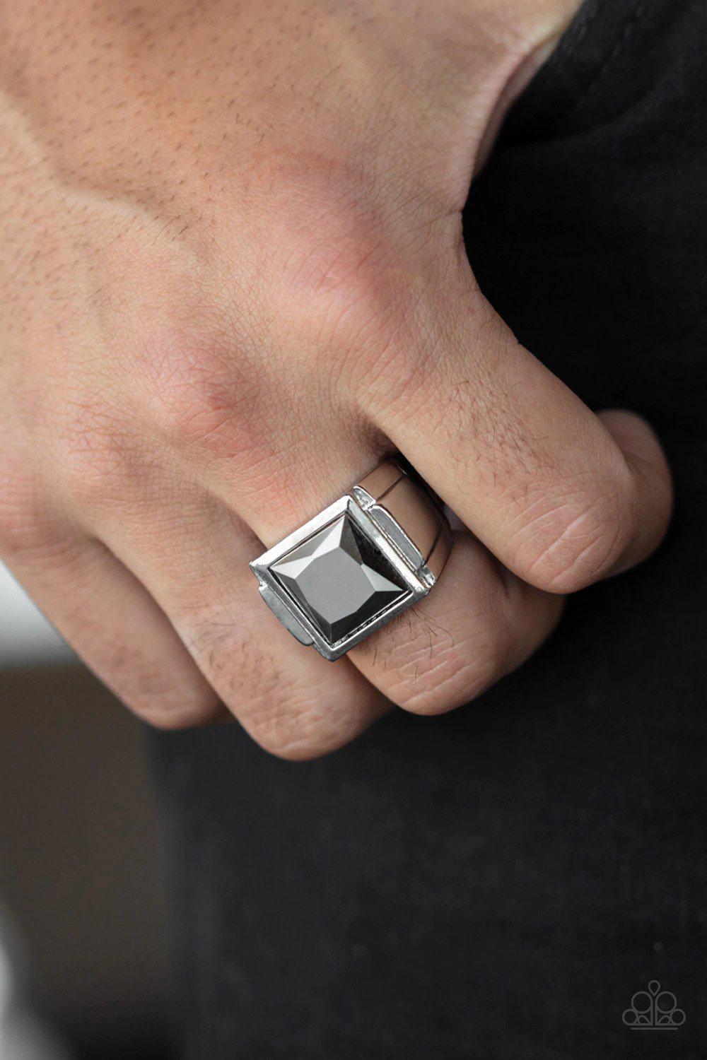 All About The Benjamins Men&#39;s Silver Ring - Paparazzi Accessories- on model - CarasShop.com - $5 Jewelry by Cara Jewels