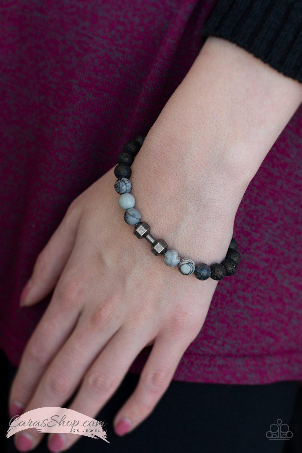 All About The Present Black Lava Rock Bracelet - Paparazzi Accessories-CarasShop.com - $5 Jewelry by Cara Jewels