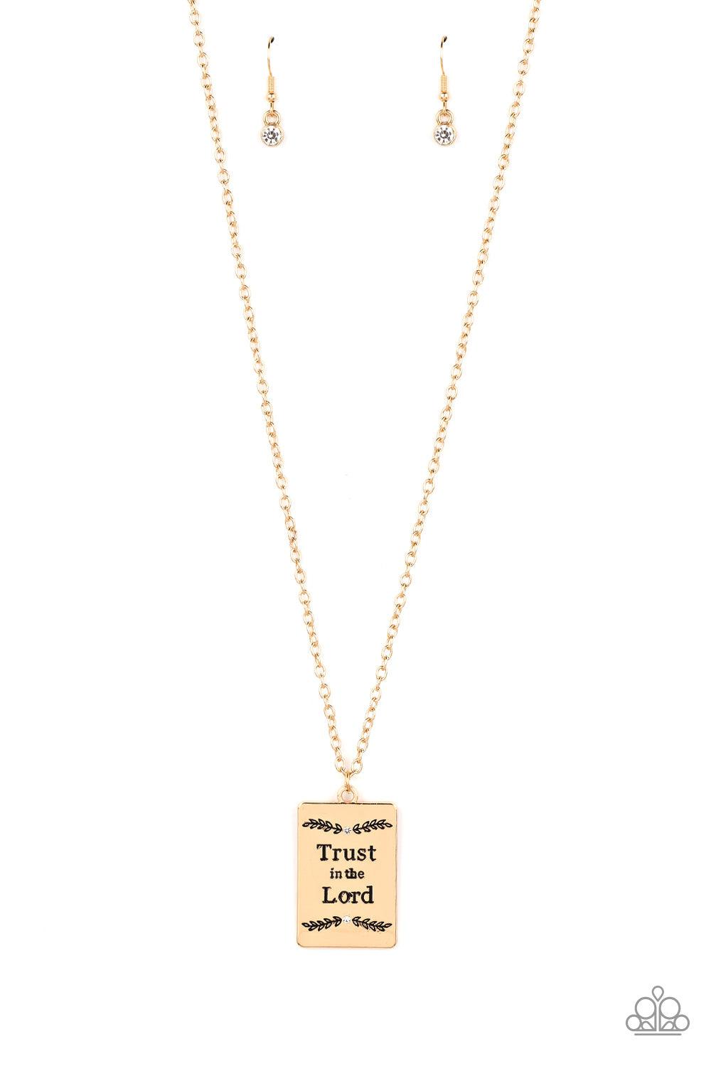 All About Trust Gold Inspirational Necklace - Paparazzi Accessories- lightbox - CarasShop.com - $5 Jewelry by Cara Jewels